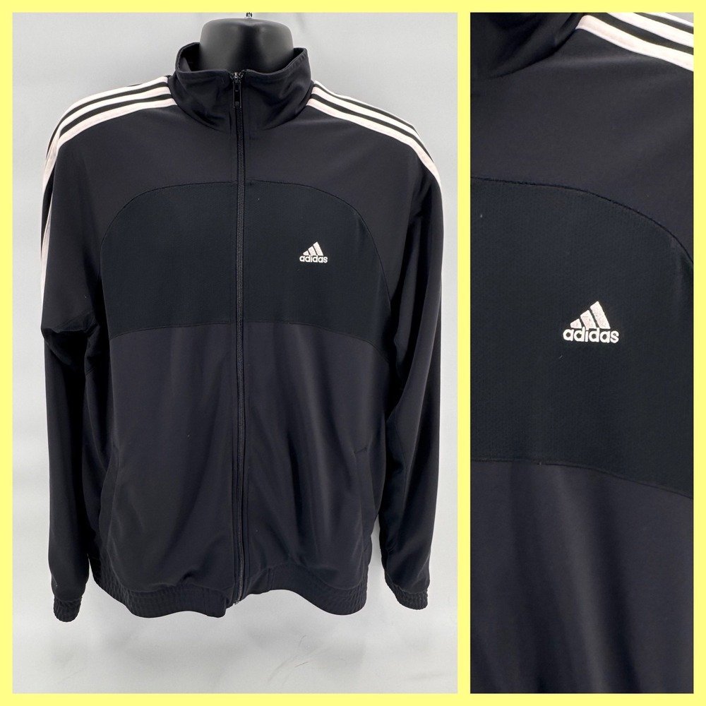 Adidas Track Jacket Mens M Black Full Zip Mock Neck 3 Stripe ATV001 06/06